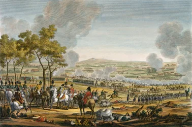 Slaget ved Wagram, 7. juli 1809, indgraveret af Louis Francois Mariage (akvatint)